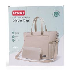 Babyhug EliteCare Premium 2 in 1 Diaper Bag with Diaper Changing Mat - Beige| Insulated Bottle Pocket| Spacious Storage Compartments| Quick-Access Front & Side Pockets| Convertible Handbag & Sling Bag