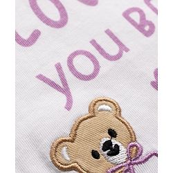 Babyhug Single Jersey Knit Half Sleeves Bear Embroidered & Printed Top & Shorts Set with Bow Applique - White & Pink