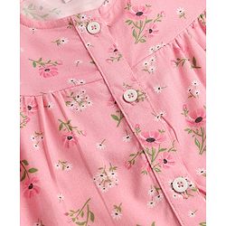 Babyhug Single Jersey Knit Half Sleeves Top & Denim Shorts Set With Floral Print - Pink & Blue