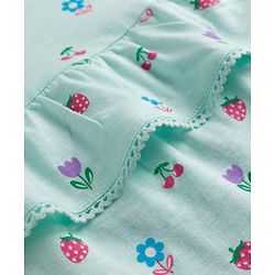 Babyhug Single Jersey Knit Sleeveless Floral & Fruits Printed Top & Denim Shorts Set - Blue