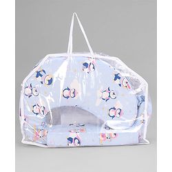 Babyhug Cotton Feeding Pillow With Belt Penguin Print - Blue | Fits upto waist size 36 inches