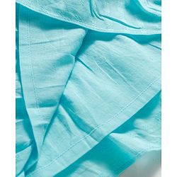 Babyhug Cotton Woven Half Puffed Sleeves Solid Colour Tiered Frock with Headband & Bow Applique - Light Blue