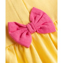 Babyhug Single Jersey Knit Half Sleeves Floral Embroidered Frock With Bloomer With Bow Applique - Yellow