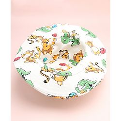 Babyhug Cotton Woven Summer Hat With Animal Print White - Diameter 14 cm