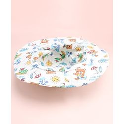 Babyhug Cotton Woven Summer Hat With Animal Print White - Diameter 14 cm