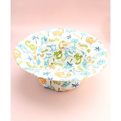 Babyhug Cotton Woven Summer Hat With Dino Print White - Diameter 16 cm