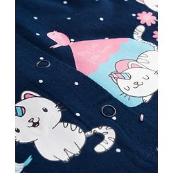 Babyhug Cotton Knit Half Sleeves Shirt & Shorts Night Suit with Cat Print - Navy Blue