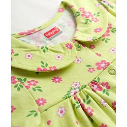 Babyhug Cotton Knit Half Sleeves Top & Shorts Co-ord Night Suit with Floral Print - Green