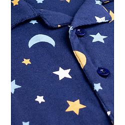 Babyhug Cotton Knit Half Sleeves Shirt & Shorts Co-ord Night Suit With Star & Moon Print - Navy Blue