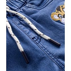 Babyhug Mid Thigh Denim Shorts with Tiger Print & Stretch - Blue