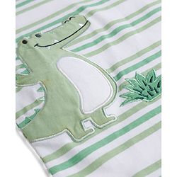 Babyhug Cotton Knit Half Sleeves Striped T-Shirt with Dino Patch - Multicolor