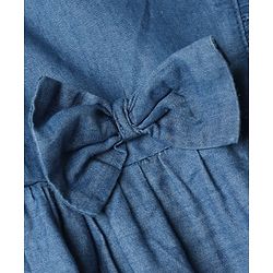 Babyhug Denim Woven Sleeveless Flared One Piece Frock With Floral Embroidery & Bow Applique - Blue