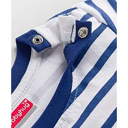 Babyhug Interlock Knit Half Sleeves Striped T-Shirt & Dungaree Set With Bear Patch - Multicolor