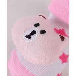 Cute Walk by Babyhug Sock Shoes with Bear Applique & Star Design - Pink