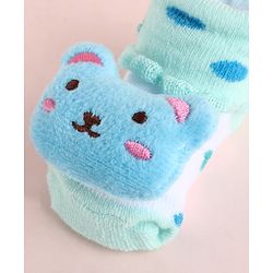Cute Walk by Babyhug Fabric Socks Shoes With Large Teddy Bear Applique - Light Green