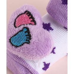 Cute Walk by Babyhug Fabric Socks Shoes With Star Print & Large Heart Applique - Purple