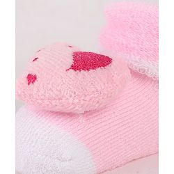 Cute Walk by Babyhug Sock Shoes with Heart Applique & Design - Pink