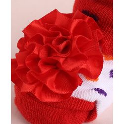 Cute Walk by Babyhug Fabric Socks Shoes With Large Floral Applique - Red
