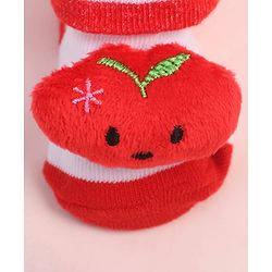 Cute Walk by Babyhug Fabric Ankle Length Socks Shoes with Striped Design & Applique- Red & White