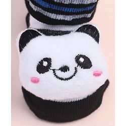 Cute Walk by Babyhug Fabric Ankle Length Socks Shoes with Striped Design & Panda Applique- White & Black