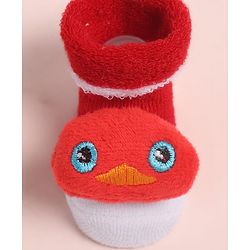 Cute Walk by Babyhug Fabric Ankle Length Socks Shoes with Duck Applique- Red & White