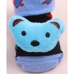 Cute Walk by Babyhug Fabric Ankle Length Socks Shoes with Animal Design & Applique- Blue & Black