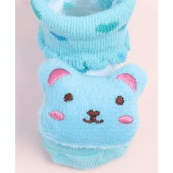 Cute Walk by Babyhug Fabric Ankle Length Socks Shoes with Polka Dots Design & Bear Applique- Light Blue