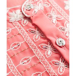Babyhug Georgette Woven Full Sleeves Kurta Dhoti Set with Floral Embroidery & Sequin Detailing - Pink