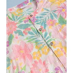 Babyhug Cambric Woven Full Sleeves Kurta Dhoti Set With Foil Floral Print - Multicolor