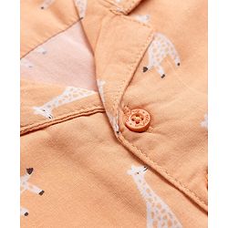 Babyhug 100% Cotton Woven Half Sleeves Shirt with Giraffe Print - Peach
