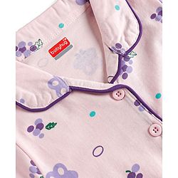 Babyhug Cotton Knit Full Sleeves Bunny Printed Co-ords Shirt & Pyjama Night Suit -Lavender