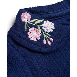 Babyhug Cotton Knit Half Sleeves Floral Embroidered Frock With Bloomer - Navy Blue