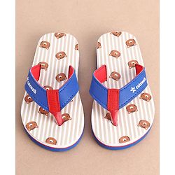 Cute Walk by Babyhug Slip On Striped & Tiger Printed Flip Flops - Blue & Red
