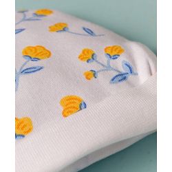 Babyhug 100% Cotton Knit Floral Printed Cap Mittens & Booties Set White - Diameter 16 cm