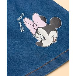 Babyhug Disney Single Jersey Knit Denim Dungaree Style Frock with Half Sleeves Inner Tee Minnie Mouse Print - White Blue