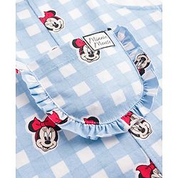 Babyhug Disney Half Sleeves Frill Detailing Dungaree Set With Minnie Mouse Graphic - Light Blue