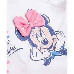 Babyhug Disney 100% Cotton Knit Half Frill Sleeves Top With Layered Skirt With Headband With Polka Dots & Minnie Mouse Graphic- White & Pink