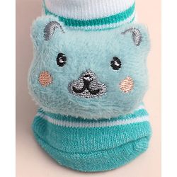 Cute Walk by Babyhug Sock Shoes with Stripes & Bear Applique - Multicolor