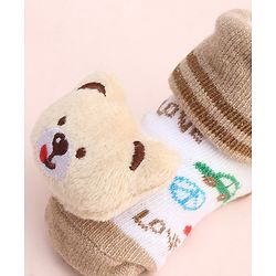 Cute Walk by Babyhug Socks With Large Bear Applique - Tan