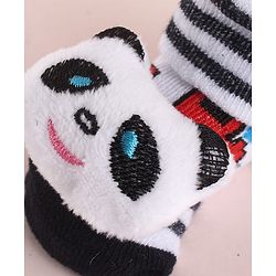 Cute Walk by Babyhug Fabric Striped Socks Shoes With Large Teddy Bear Applique - Black