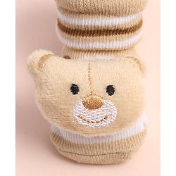 Cute Walk by Babyhug Sock Shoes with Stripes & Bear Applique - Multicolor