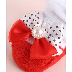 Cute Walk by Babyhug Fabric Socks Shoes With Large Bow Applique - Red