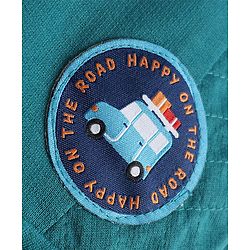 Babyhug Cotton Terry Knit Full Length Track Pant with Vehicle Patch - Teal Blue