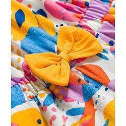 Babyhug Single Jersey Knit Sleeveless Abstract Printed Jumpsuit With Bow Applique - Multicolor