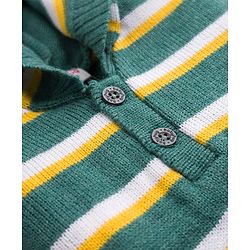 Babyhug Knit Full Sleeves Striped Hooded Sweater Set - Dark Green & Yellow