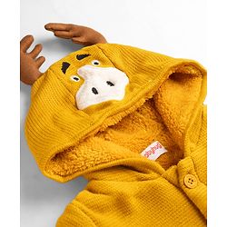Babyhug Knit Full Sleeves Animal Embroidered Hooded Sweater -Yellow