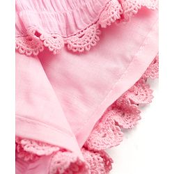 Babyhug Cotton Woven Sleeveless Layered Smoked Textured Frock With Lace Detailing - Pink