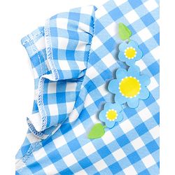Babyhug Water Repellent Sleeveless Checks V Cut Swimsuit with Floral Print - Light Blue
