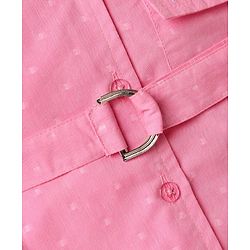 Babyhug Cotton Woven Half Sleeves One Piece Shirt Dress with Text Embroidery & Belt - Pink