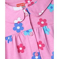 Babyhug Cotton Knit Full Sleeves Top & Pyjama Co-ord Night Suit with Floral Print - Pink